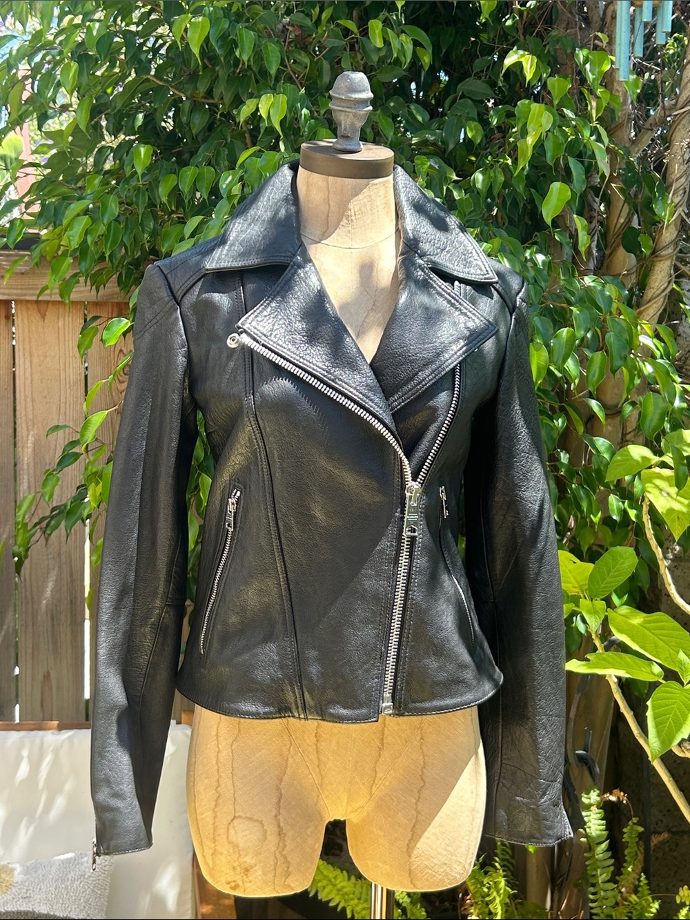 AllSaints Black Asymmetrical Leather Biker Jacket
